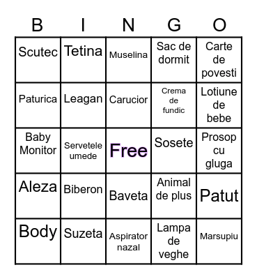 Baby Shower Bingo Card