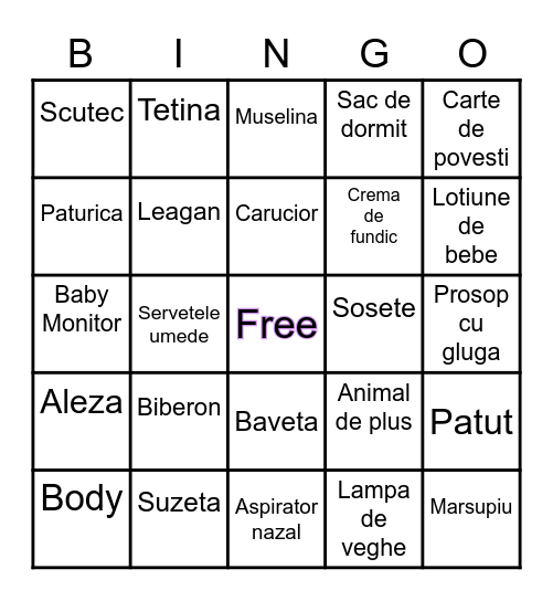Baby Shower Bingo Card