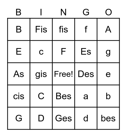 Music Theory Bingo Card