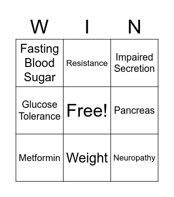 Type 2 Diabetes Bingo Card