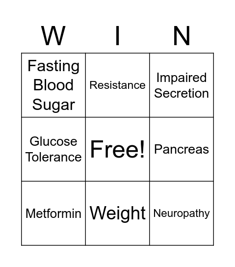 Type 2 Diabetes Bingo Card