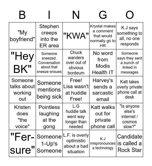 ER Bingo Card