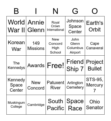 John & Annie Glenn Bingo Card