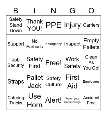 Unifi Safety Bingo Card