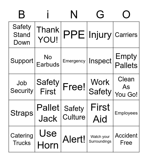 Unifi Safety Bingo Card