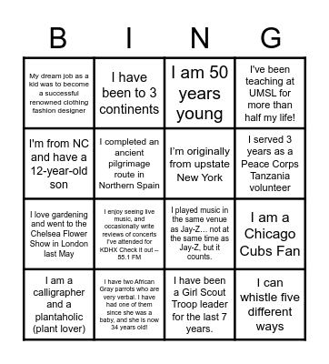 School of Social Work Diversity Bingo Card