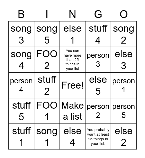 Untitled Bingo Card