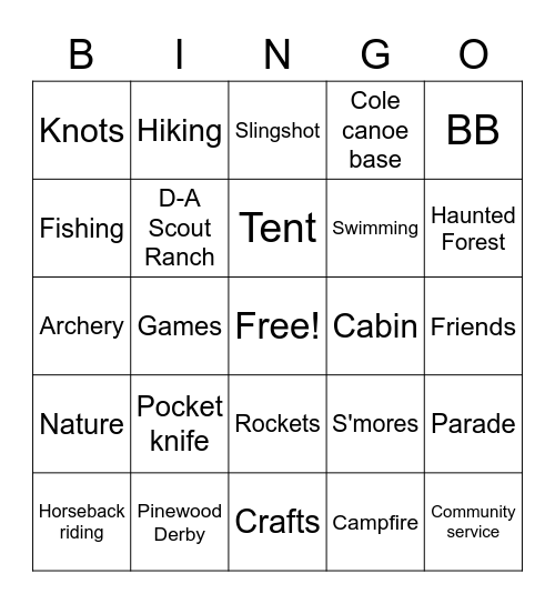 Michigan Cub Scout Bingo Card