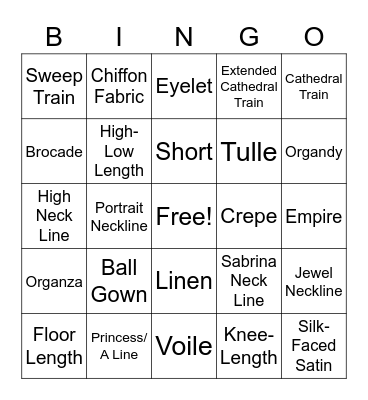 Bridal Lingo Bingo Card
