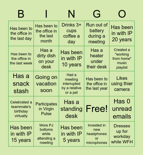 IP Work Bingo Card