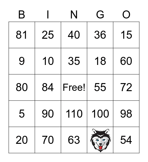 Madden Multiplication Bingo Card