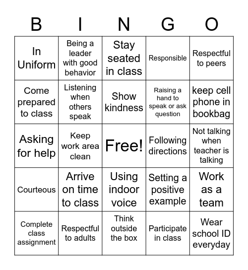 Positive Bingo Card