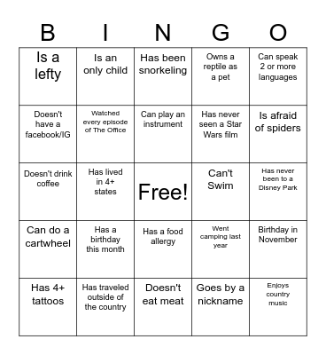 Icebreaker Bingo Card