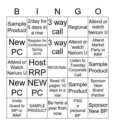 NERIUM  Bingo Card