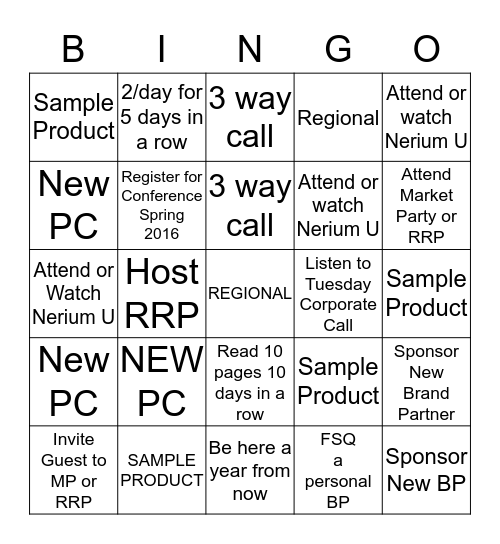 NERIUM  Bingo Card