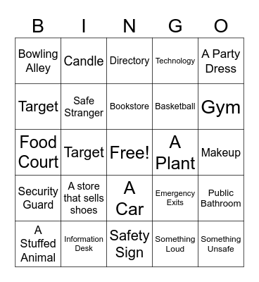 What Can We Find at the Mall? Bingo Card