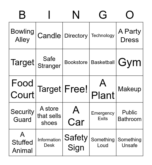 What Can We Find at the Mall? Bingo Card