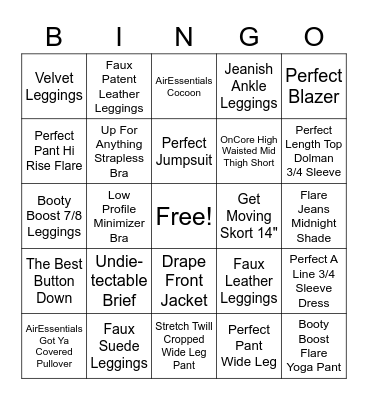 Spanx Product Bingo Card