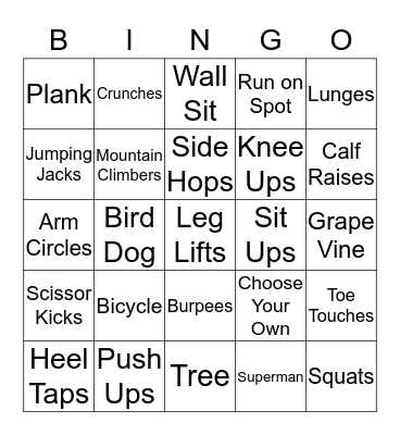 Fitness Bingo  Bingo Card
