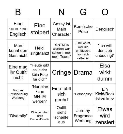 GNTM Bingo von @yoymiya Bingo Card