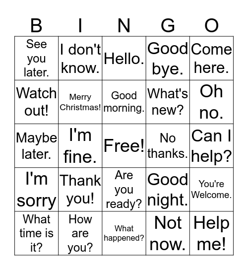 Functional Phrase Bingo Card