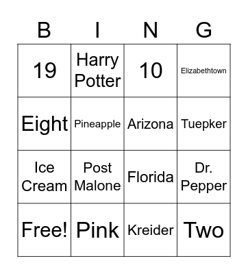 Mrs. Conway Bingo Card