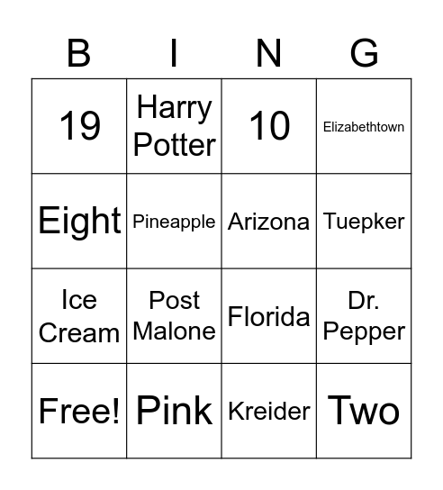 Mrs. Conway Bingo Card