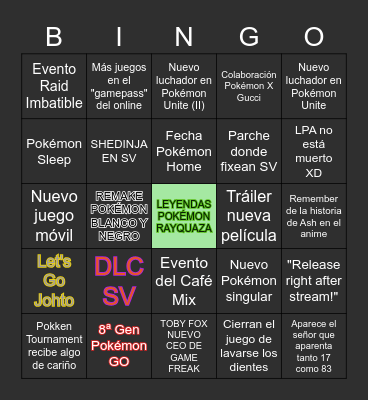 Pokémon Day Bingo Card