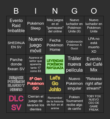 Pokémon Day Bingo Card