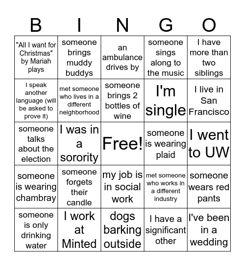 Holiday Exchange Bingo Card
