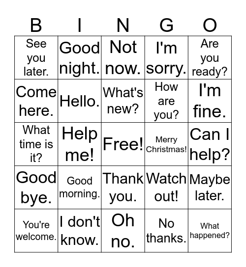 Functional Phrase Bingo Card