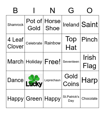 St Patrick's Day Bingo Card