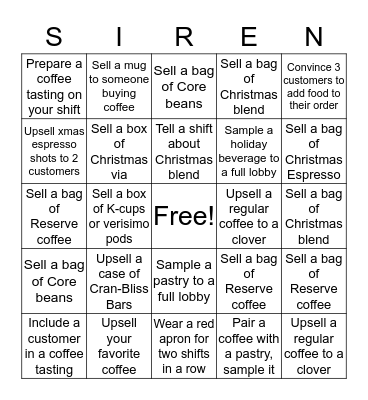 Barista's Brew Bingo Card