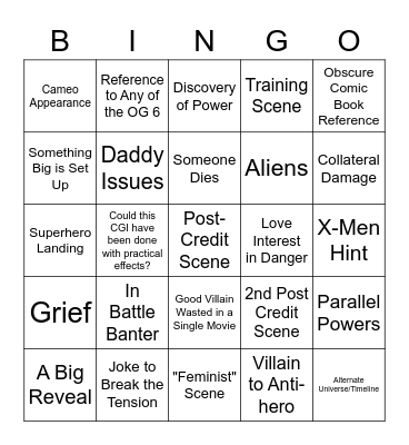 Marvel Movie Bingo Card