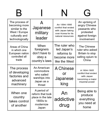 Japan Bingo Card