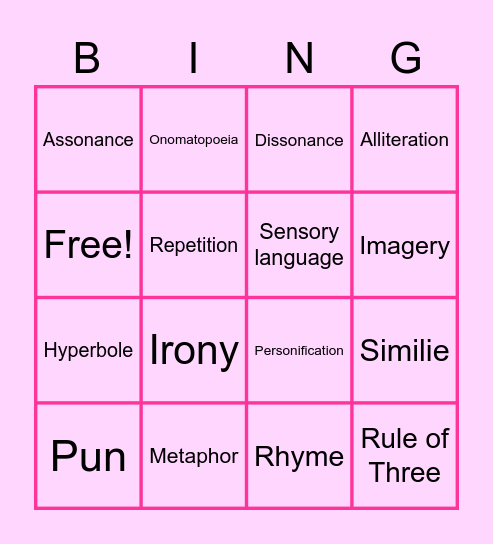 Language features Bingo Card