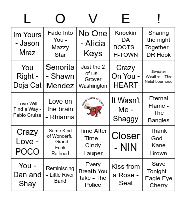 Love Songs! Bingo Card