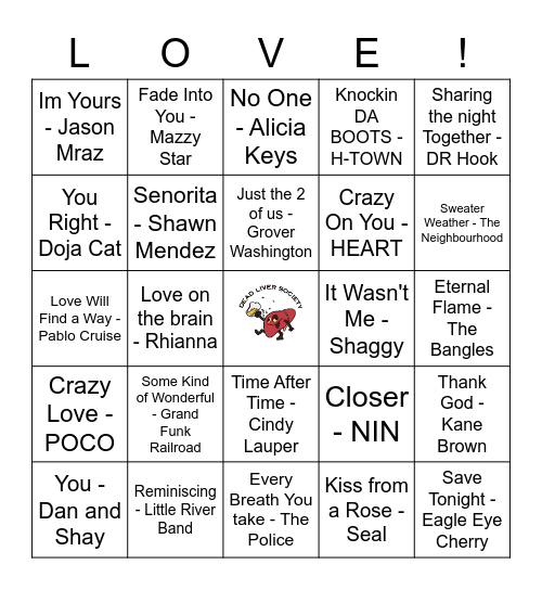 Love Songs! Bingo Card