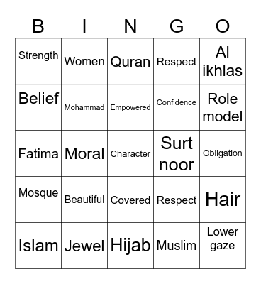 Hijab Bingo Card