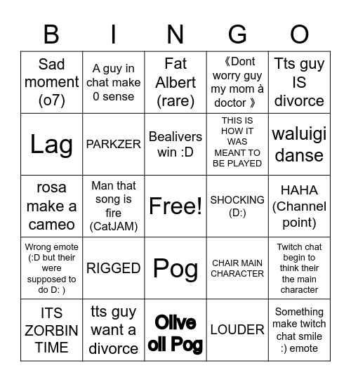 Dougdoug stream Bingo Card