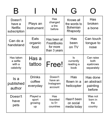 Icebreaker Bingo Card