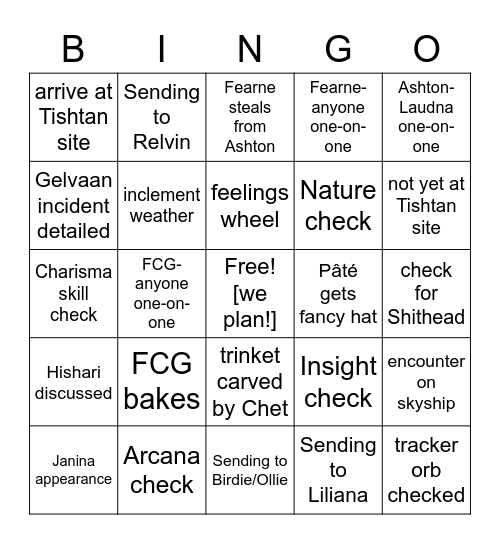 Travel Times Are Whatever's Convenient For Plot [Critical Role 3.49] Bingo Card