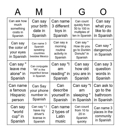 Repaso Bingo Card