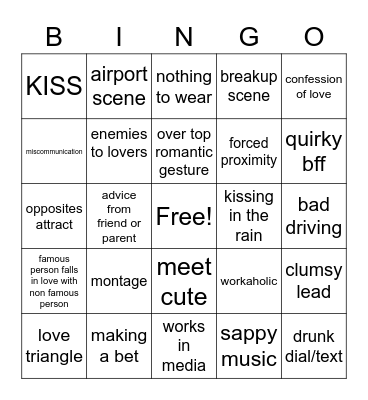 rom com bingo Card
