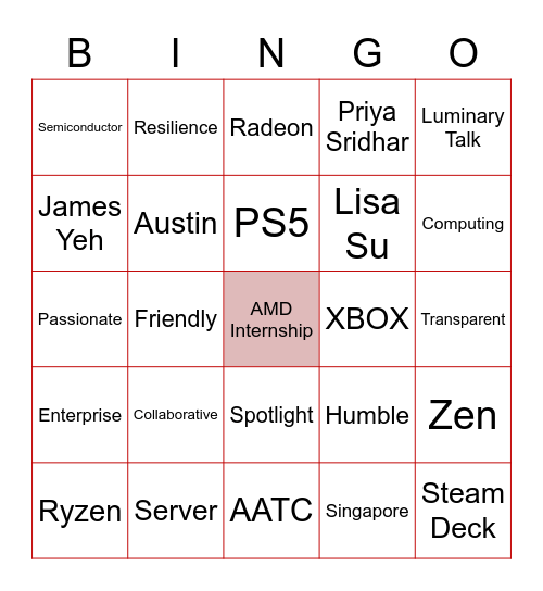 AMD TALON Cross-Site Networking Bingo Card