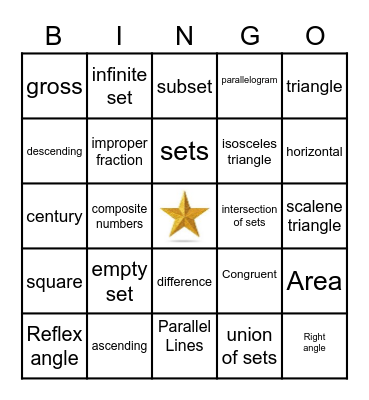 MATH WORD Bingo Card