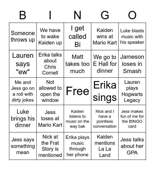 Friend Group Bingo Card