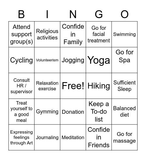 Self-care Bingo Card