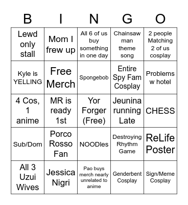 Matt's Katsucon Bingo Card