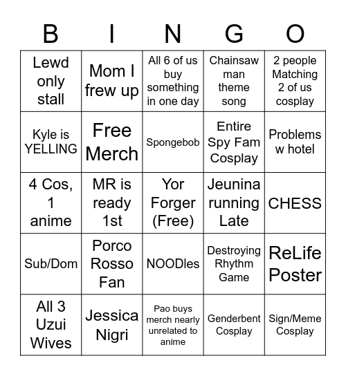 Matt's Katsucon Bingo Card